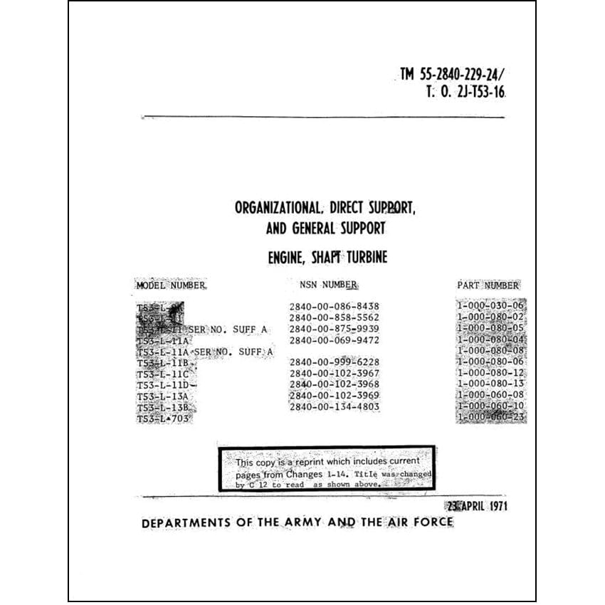 Essco Aircraft Aircraft Manual Lycoming T53-L-9A, -11, -13, 703 Maintenance Manual (55-2840-229-24/)