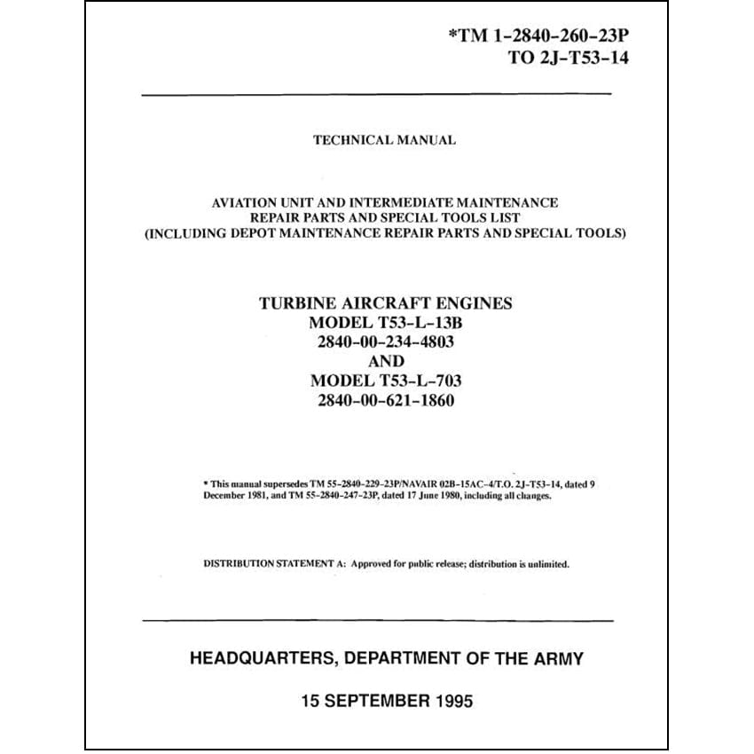 Essco Aircraft Aircraft Manual Lycoming T53-L13B, T53L-703 Repair Parts & Special Tools List (1-2840-260-23P)