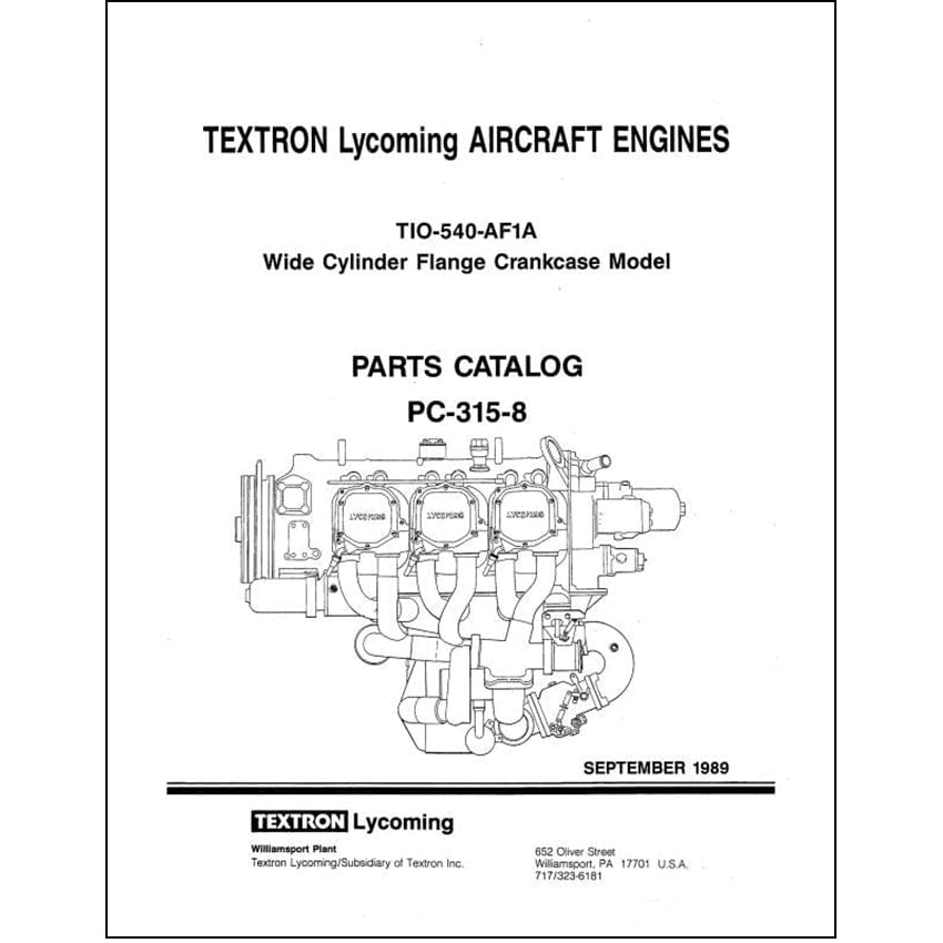 Essco Aircraft Aircraft Manual Lycoming TIO-540-AF1 1989 Parts Catalog PC-315-8A (PC-315-8A)