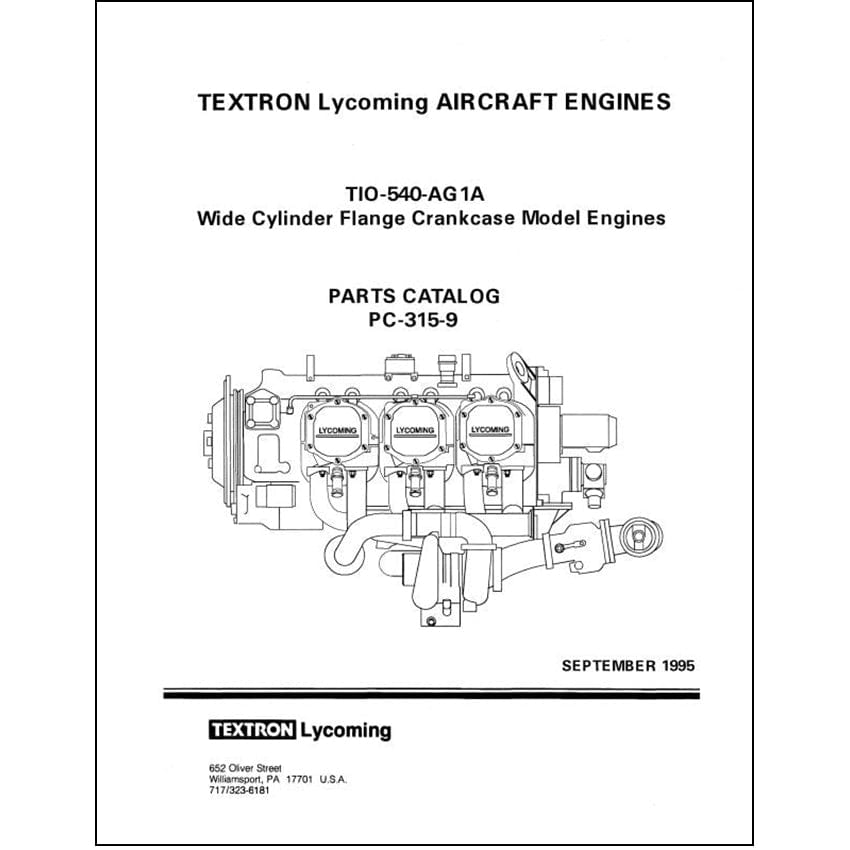 Essco Aircraft Aircraft Manual Lycoming TIO-540-AG1A 1995 Parts Catalog PC-315-9 (PC-315-9)