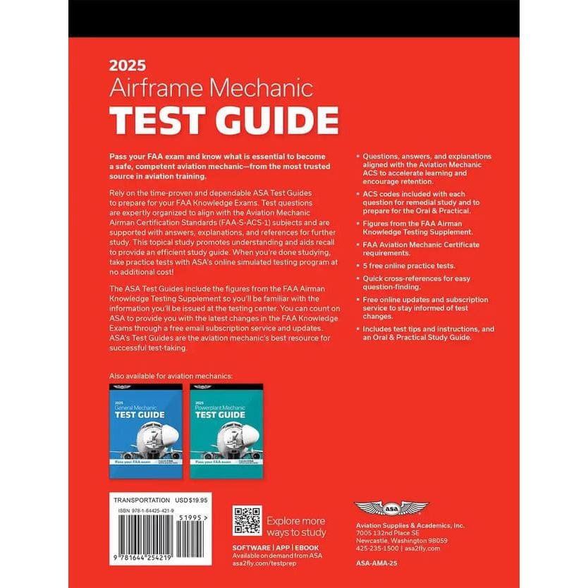 ASA Aviation Maintenance Technician ASA 2025 AMT Airframe Test Guide Book