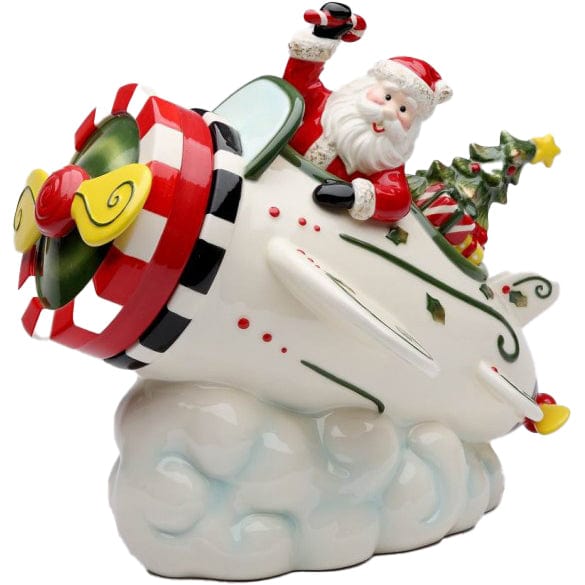 Cosmos Gifts Christmas I Believe: Santa With Airplane Cookie Jar