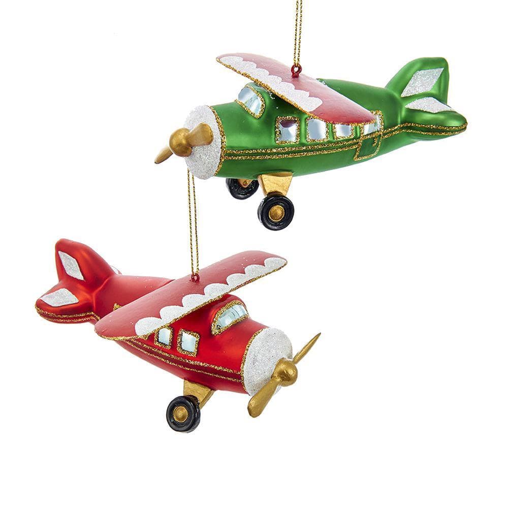 Kurt Adler Christmas Kurt Adler Green and Red Airplane Ornaments, 2 Piece Set