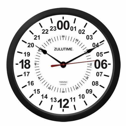 Trintec 10" Zulu Time 24 Hour Wall Clock