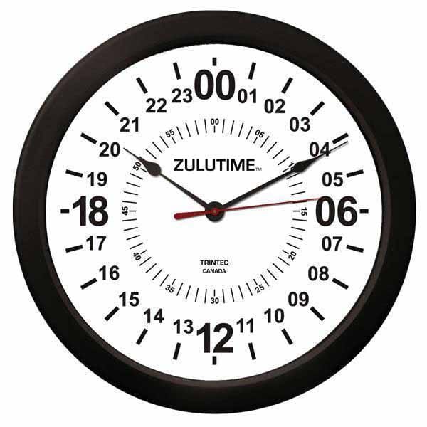 Trintec 14" Zulu Time 24 Hour Wall Clock