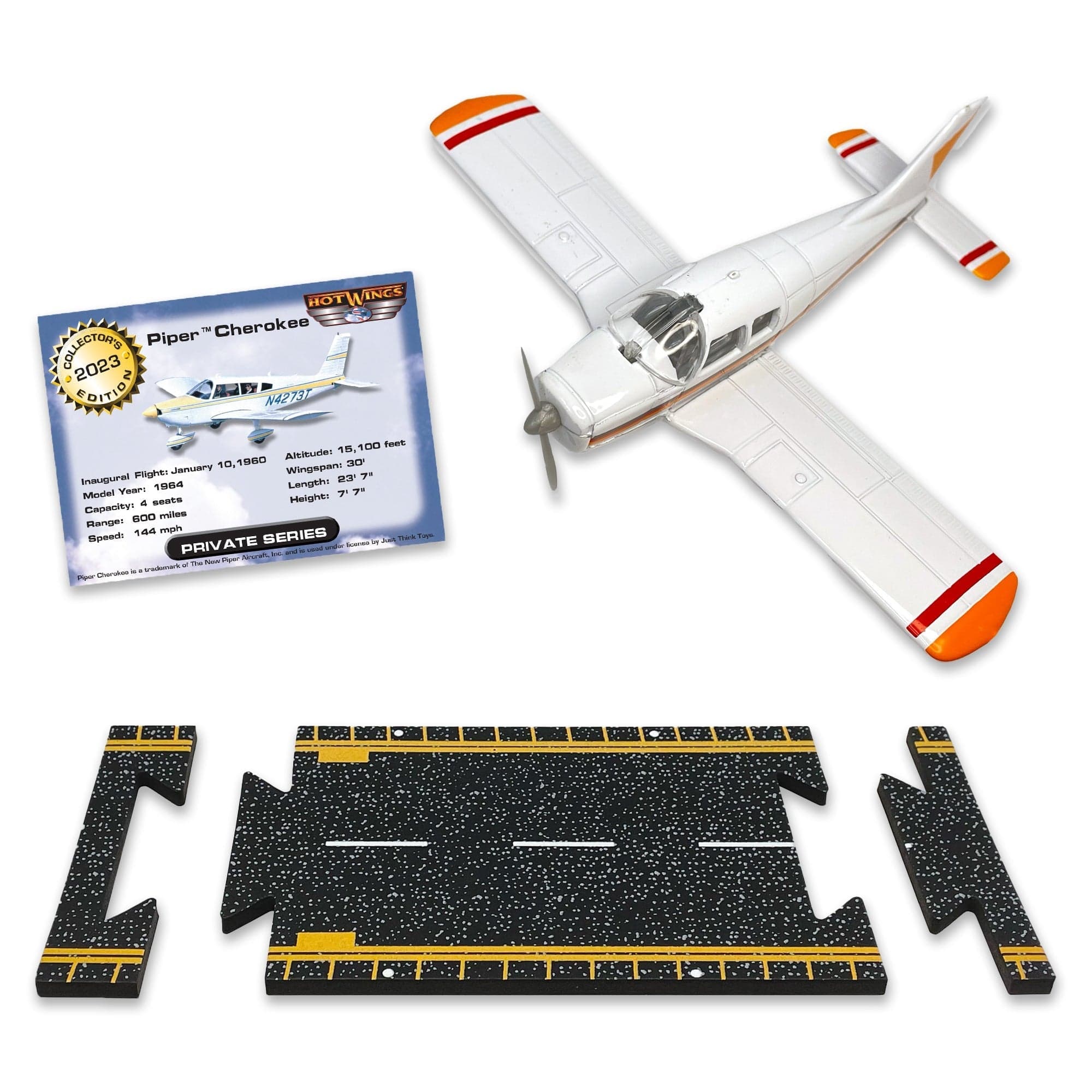 Hot Wings Die Cast Planes Hot Wings Piper Cherokee Die Cast Aircraft with Connectible Runway