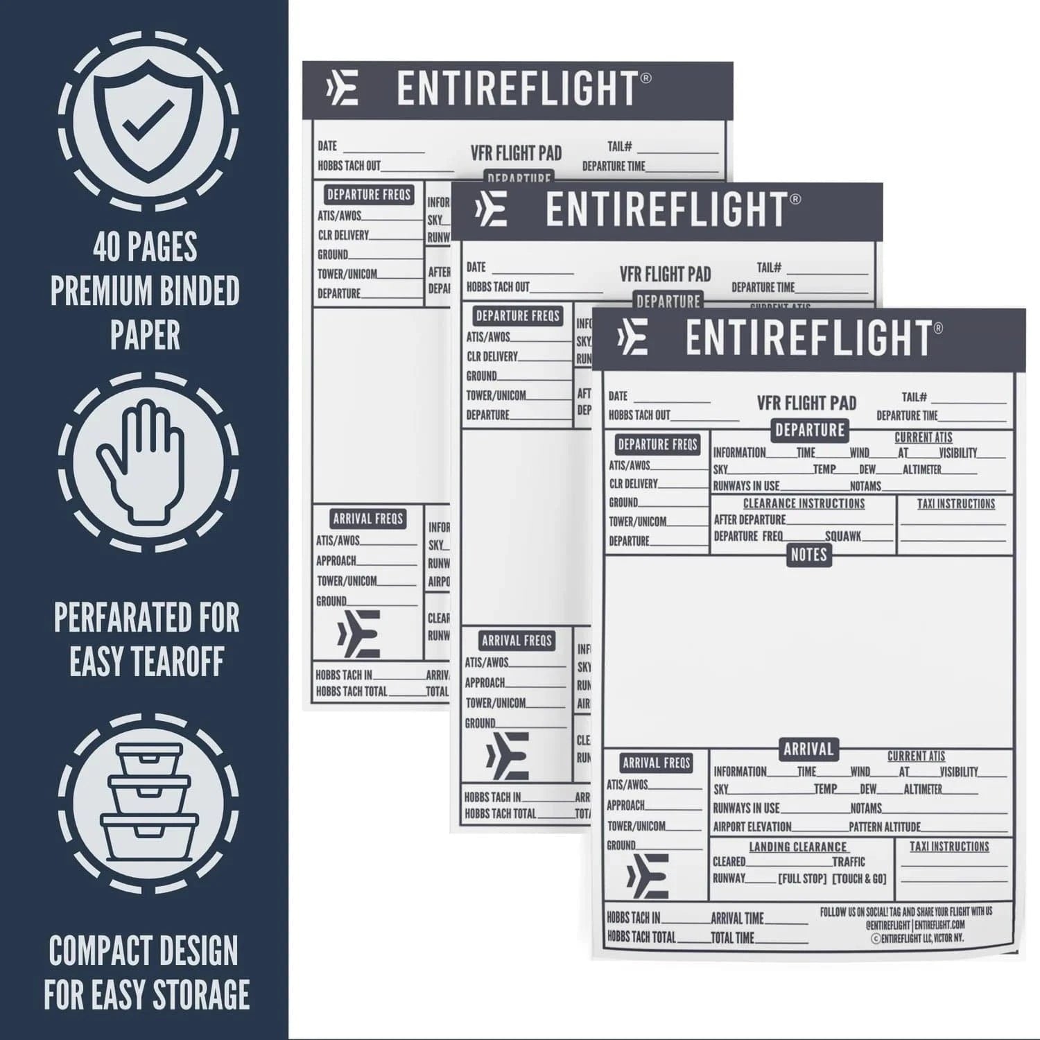 EntireFlight Forms & Checklists EntireFlight VFR Flight Pad 3-Pack: Triple the Organization, Triple the Convenience