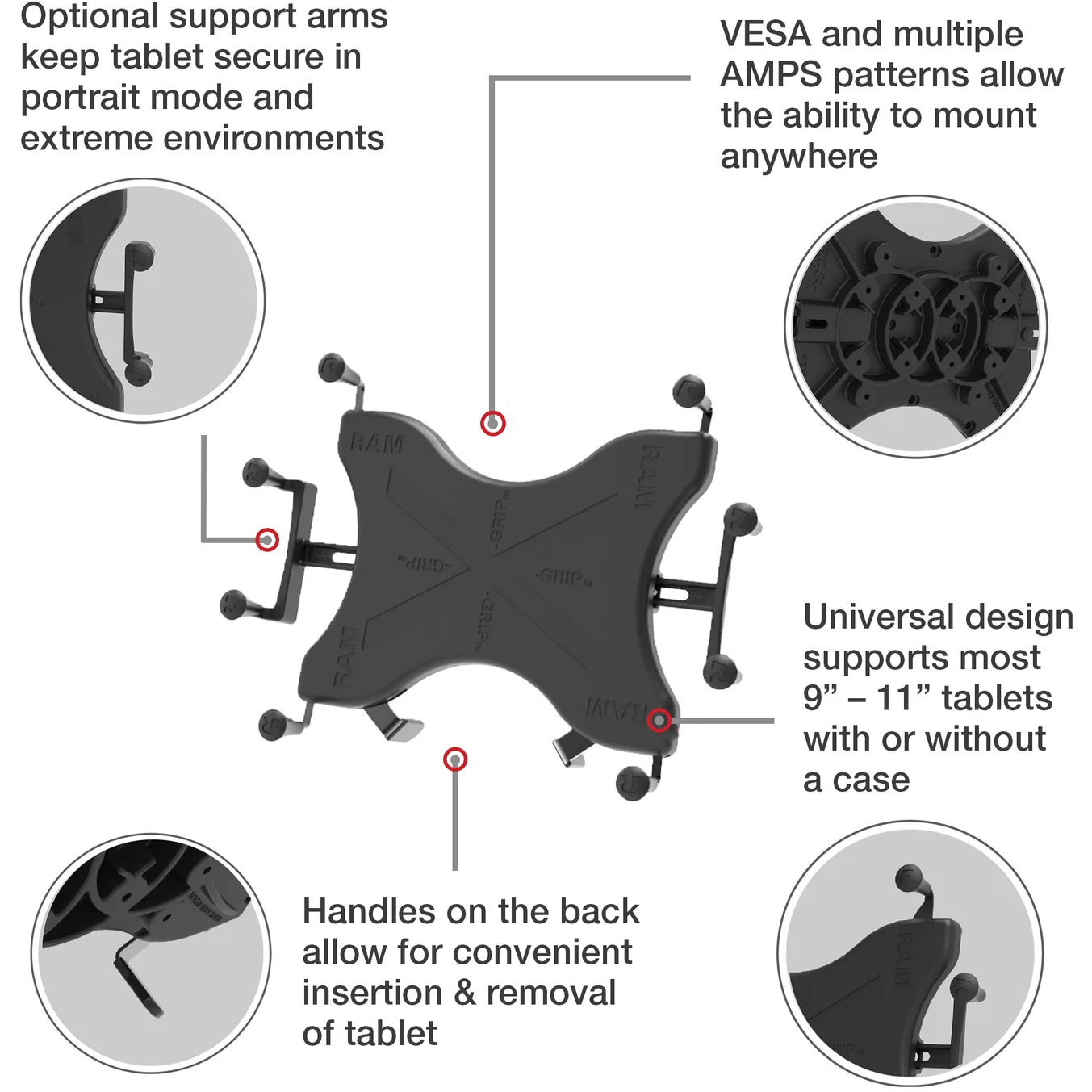 RAM Mount Mounts RAM X-Grip Universal Holder for 12"-13" Tablets with Ball - B Size RAM-B-202-UN11U