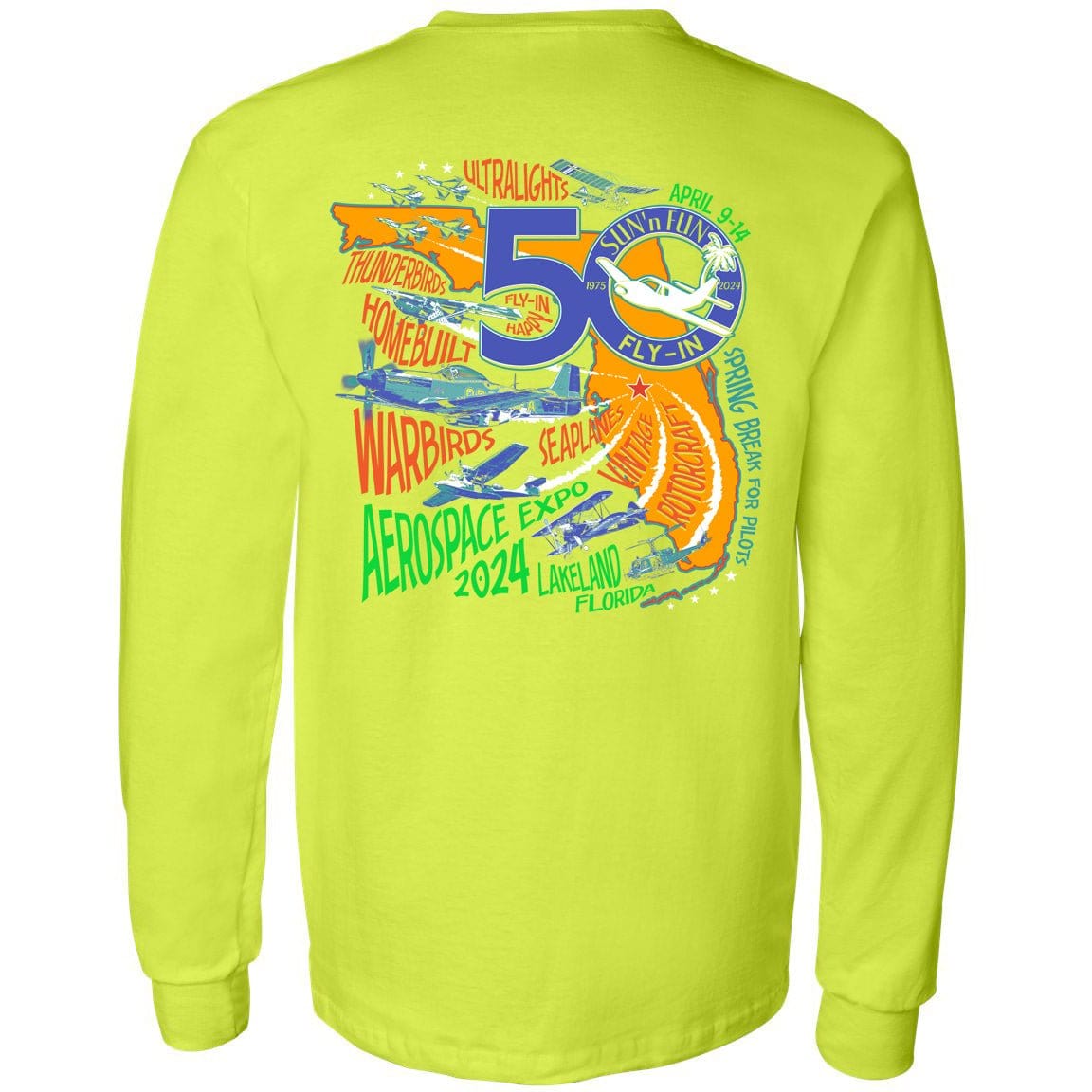 SUN 'n FUN Shirts Small / Safety Green Collage SUN 'n FUN 2024 Long Sleeve Pocket T-Shirt