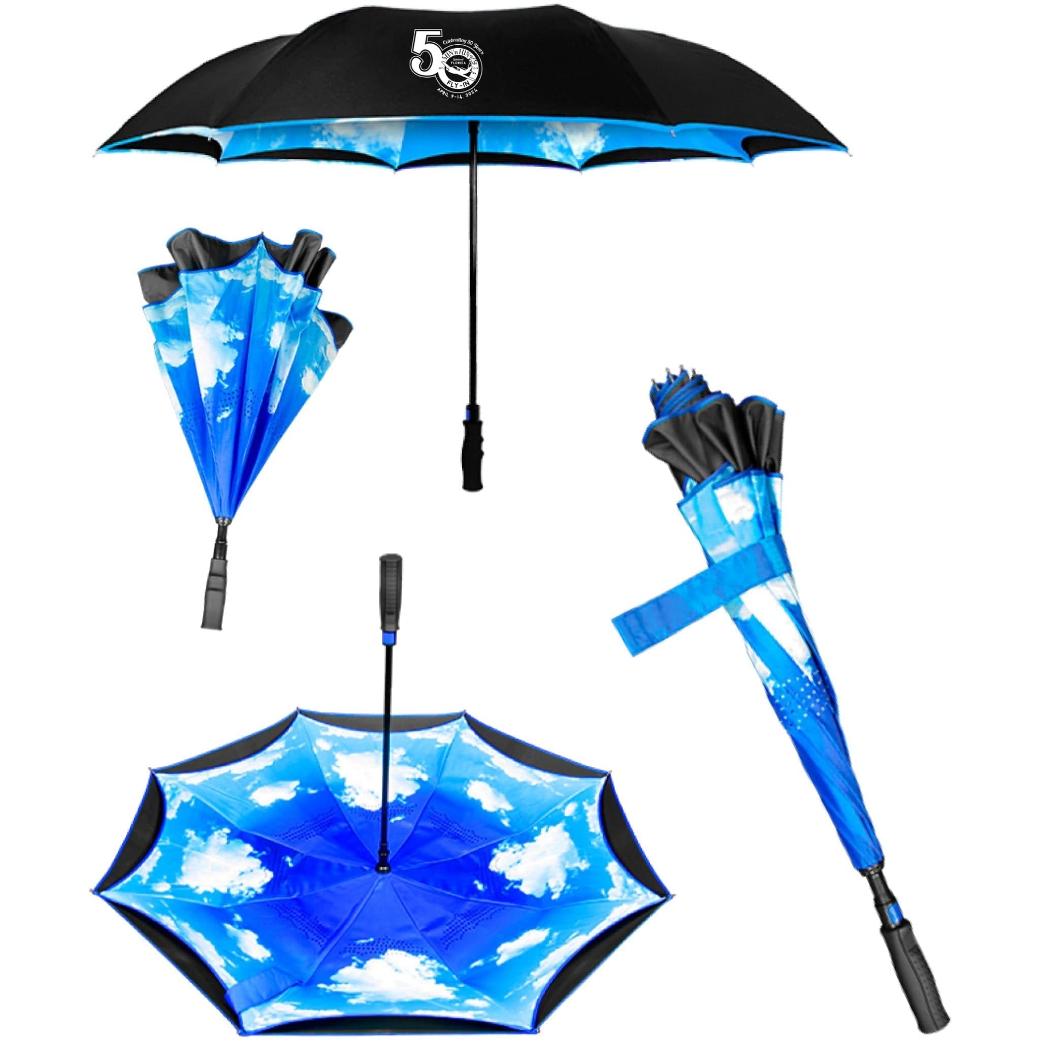 SUN 'n FUN Souvenirs SUN 'n FUN 50 Years Blue Sky & Clouds Inverted Jumbo Umbrella (48" Arc)