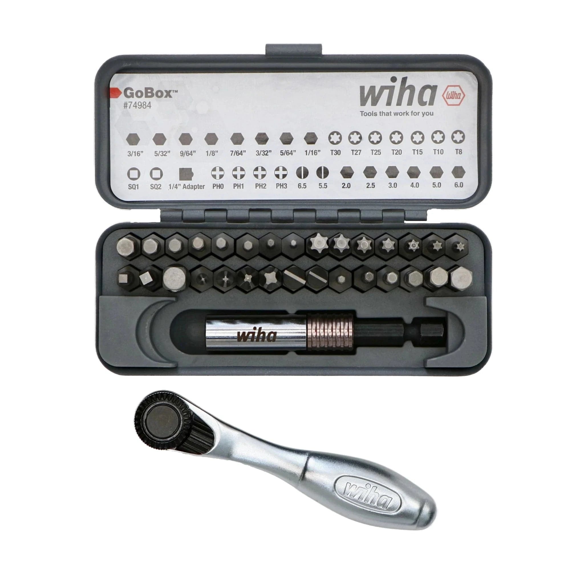 Wiha Tools Wiha 32 Piece GoBox Standard Bit Set with Mini Ratchet