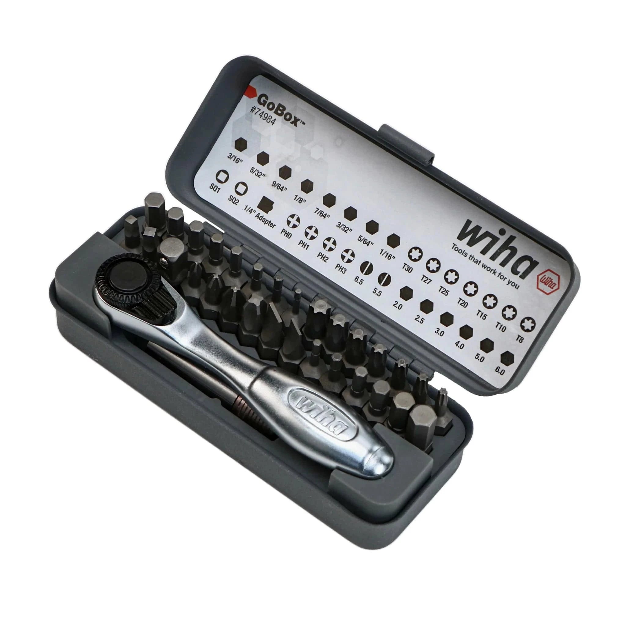 Wiha Tools Wiha 32 Piece GoBox Standard Bit Set with Mini Ratchet