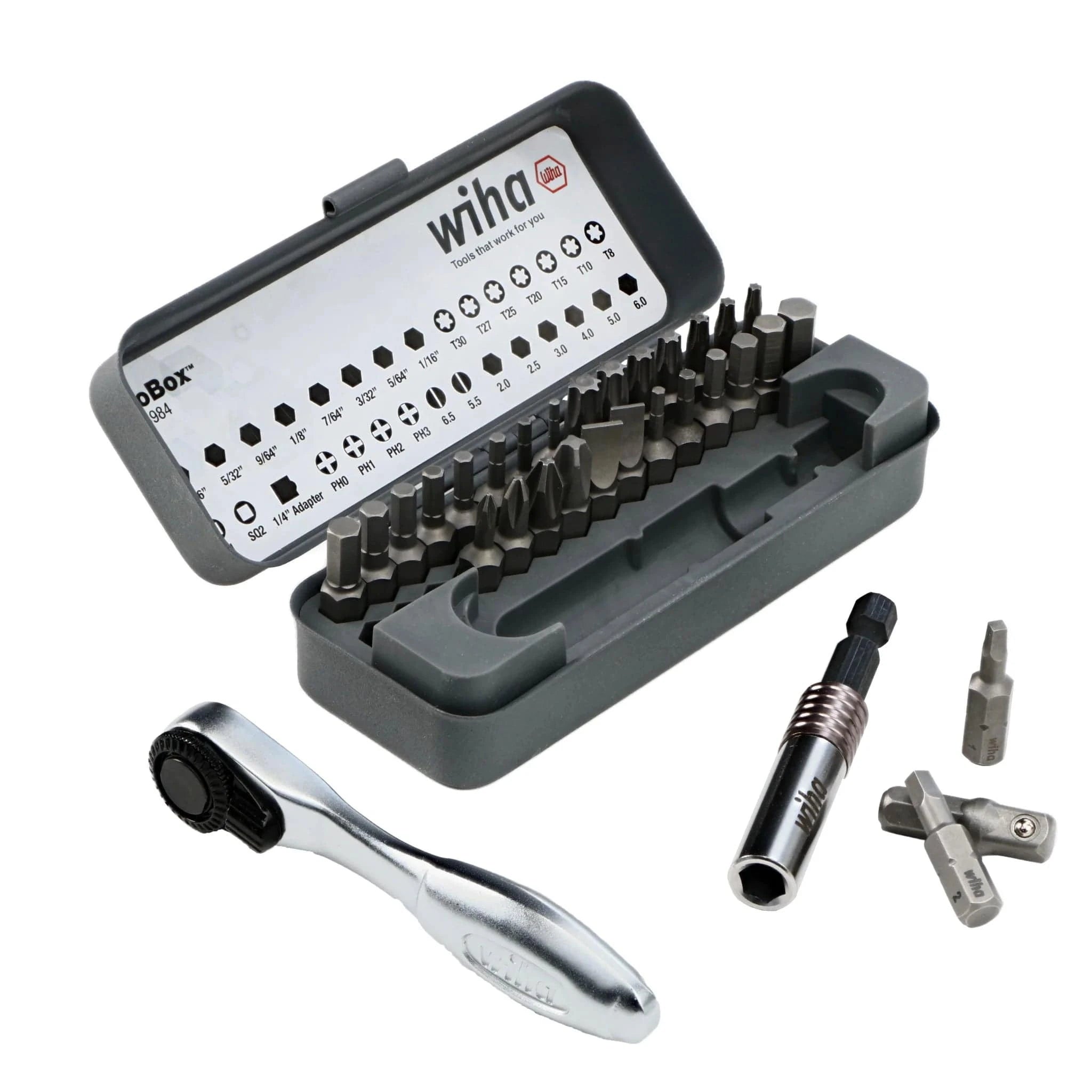 Wiha Tools Wiha 32 Piece GoBox Standard Bit Set with Mini Ratchet