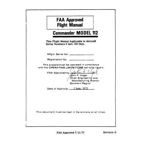 Essco Aircraft Aircraft Manual Aero Commander 112 Commander 1972-73 Flight Manual (AC112-72-73-FC)