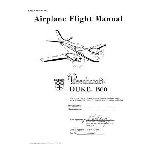 Essco Aircraft Aircraft Manual Beech B-60 Duke Pilot's Operating Handbook (part# 60-590000-9)