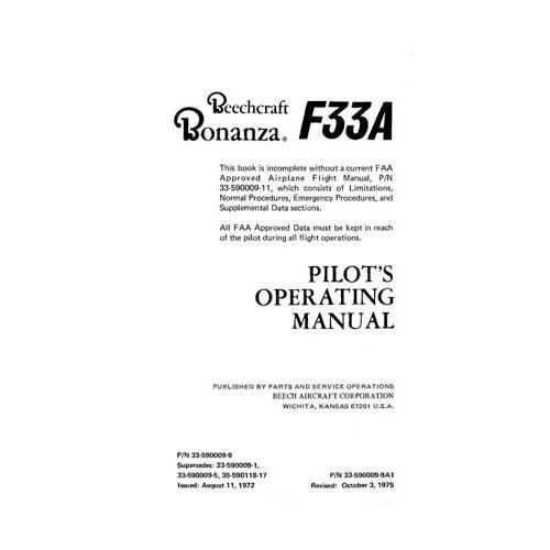 Essco Aircraft Aircraft Manual Beech F33A Bonanza Pilot's Operating Handbook (part# 33-590009-9A1)