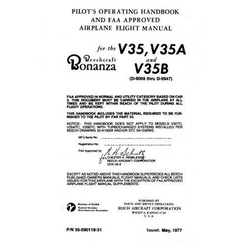 Essco Aircraft Aircraft Manual Beech V35,V35A,V35B Bonanza POH (35-590118-31B)