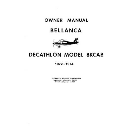 Essco Aircraft Aircraft Manual Bellanca 8KCAB Decathlon 1973-74 Owner's Manual (part# BE8KCB73-74-O)