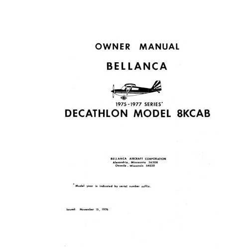 Essco Aircraft Aircraft Manual Bellanca 8KCAB Decathlon 1975-77 Owner's Manual (part# BE8KCB75-77-O)