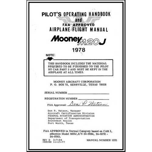 Essco Aircraft Aircraft Manual Mooney M20J 1978 Pilot's Operating Handbook (part# 1221)