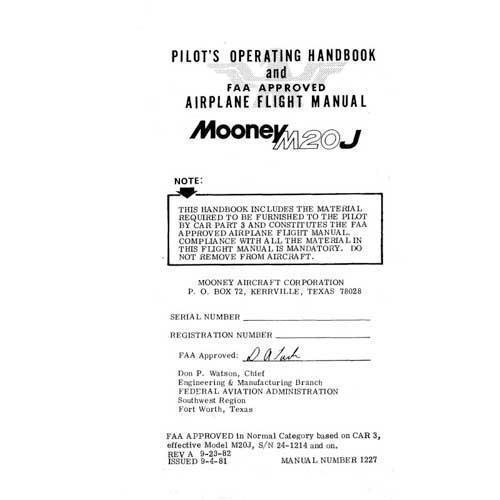 Essco Aircraft Aircraft Manual Mooney M20J 1982-1983 Pilot's Operating Handbook (part# 1227)