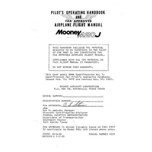 Essco Aircraft Aircraft Manual Mooney M20J 1985-88 Pilot's Operating Handbook (part# 1231)