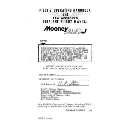 Essco Aircraft Aircraft Manual Mooney M20J Pilot's Operating Handbook (part# 1229)