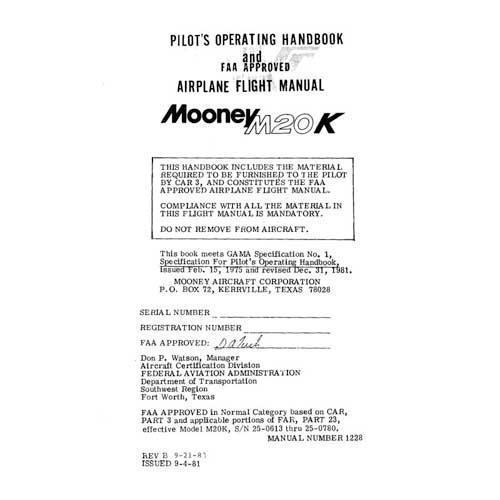 Essco Aircraft Aircraft Manual Mooney M20K 1982-1983 POH and Flight Manual (1228)