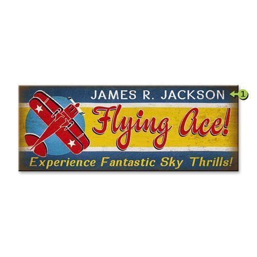 Meissenburg Designs Artwork & Prints Flying Ace Personalized Wood Sign 17x44