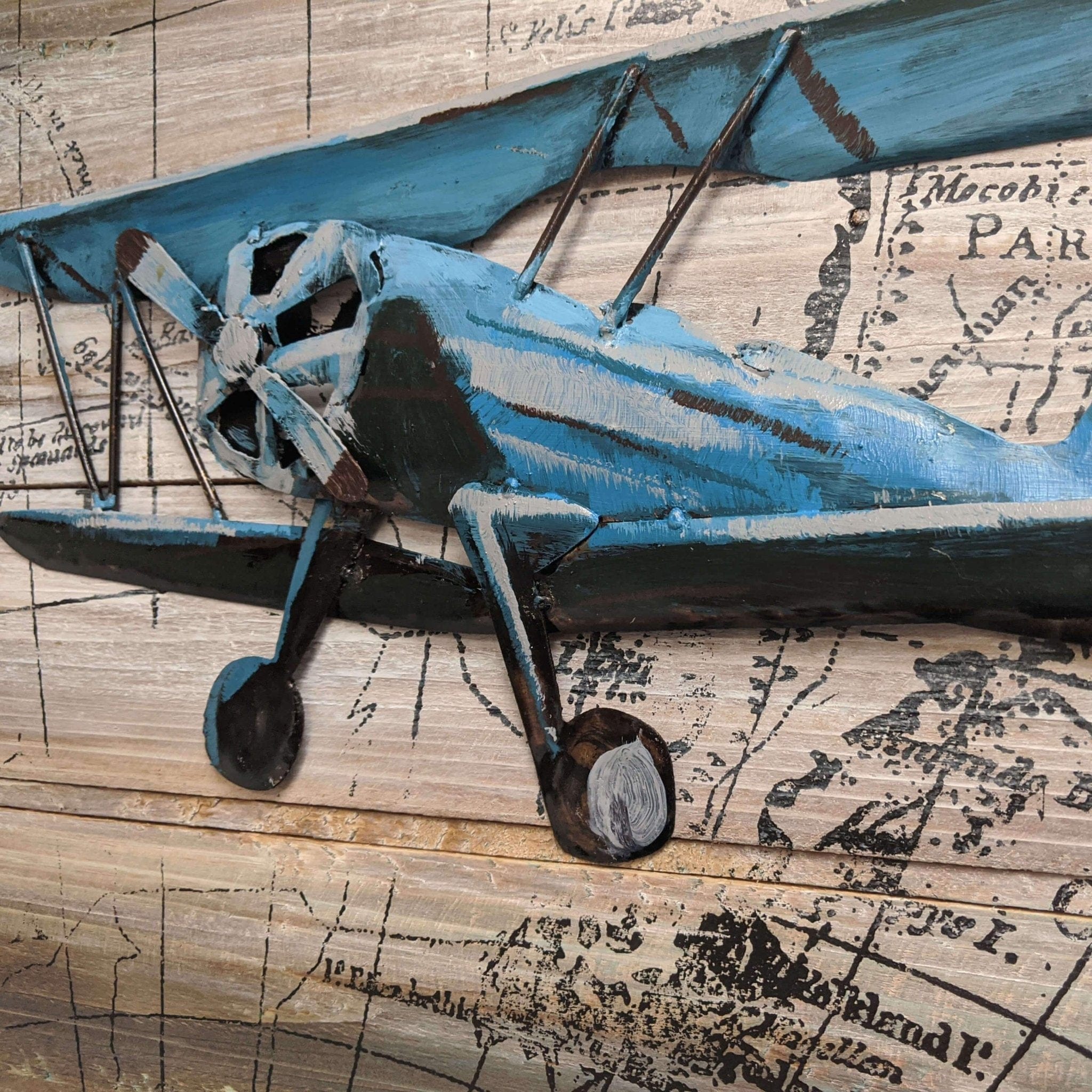 Pilot Toys Artwork & Prints Pilot Toys Bygone Biplane Mixed Media Art - Blue