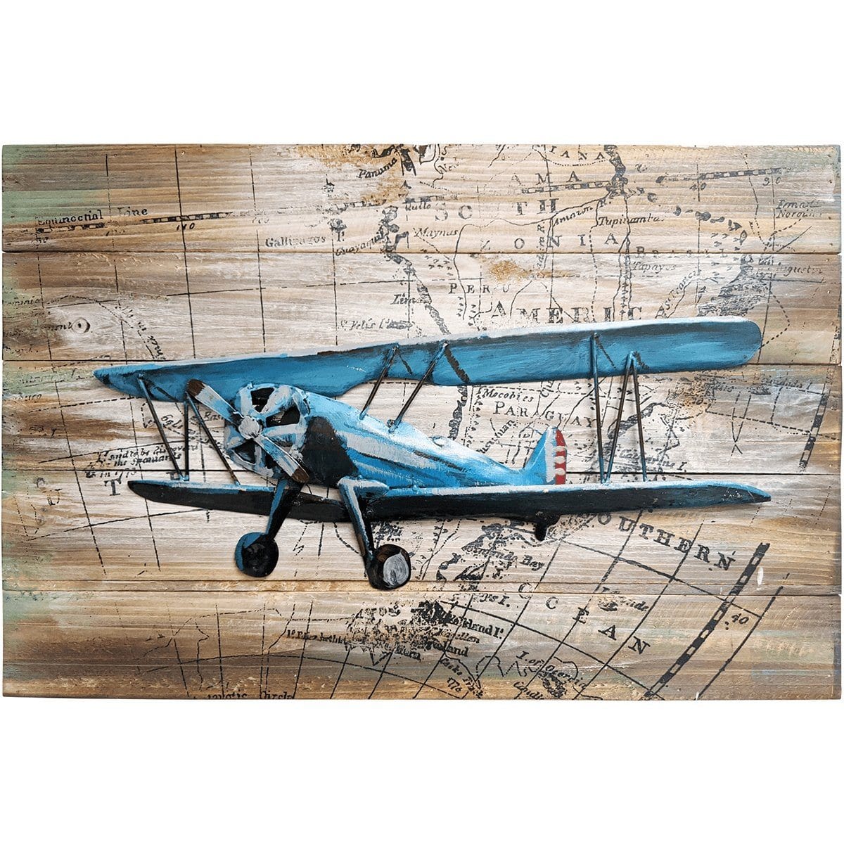 Pilot Toys Artwork & Prints Pilot Toys Bygone Biplane Mixed Media Art - Blue