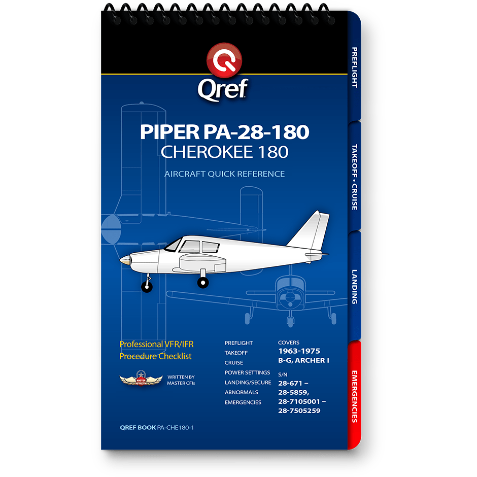 Qref Aviation Checklists Piper Cherokee 180 PA-28-180 (1963-75) Qref Book Checklist