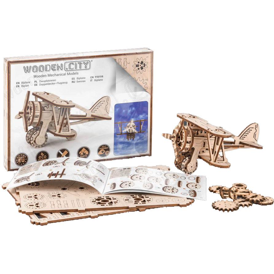 Wooden City Board Games & Puzzles Wooden Mechanical Biplane Model