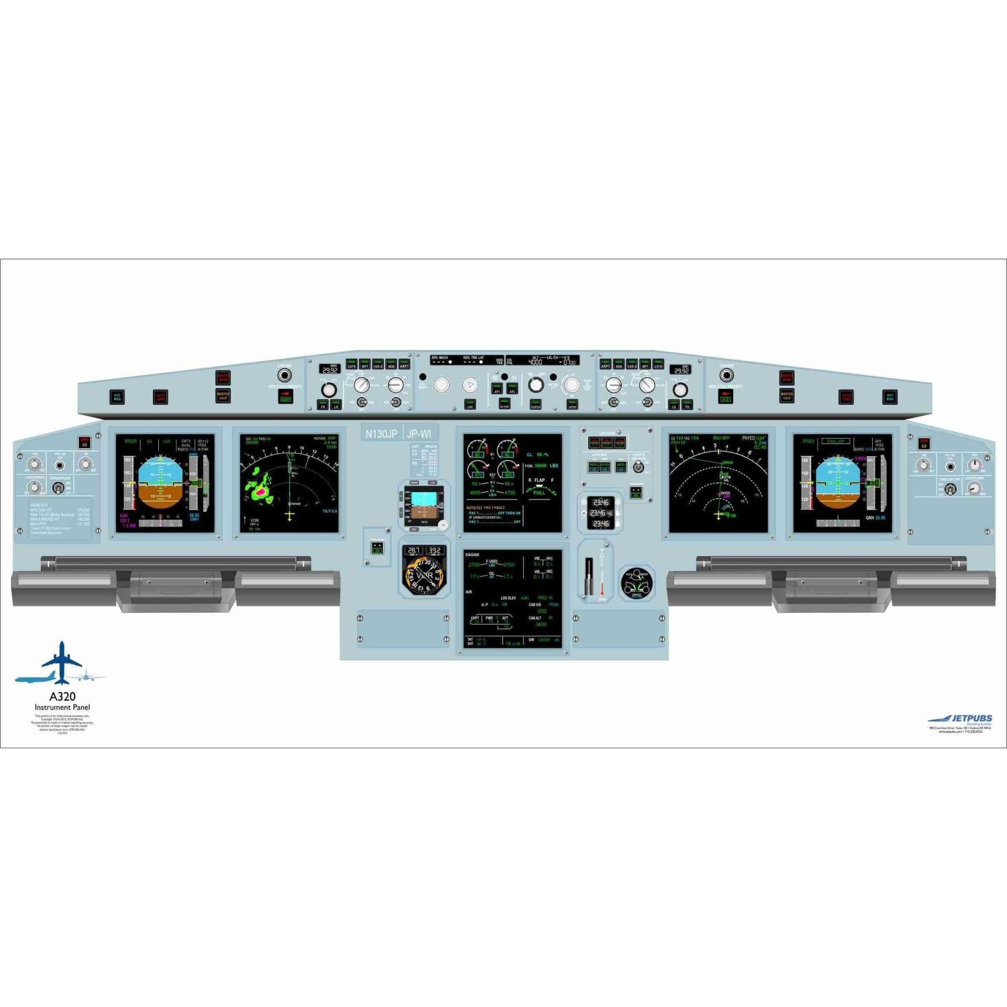 JETPUBS Cockpit Poster Airbus A320 Airbus 18" x 36" Cockpit Posters