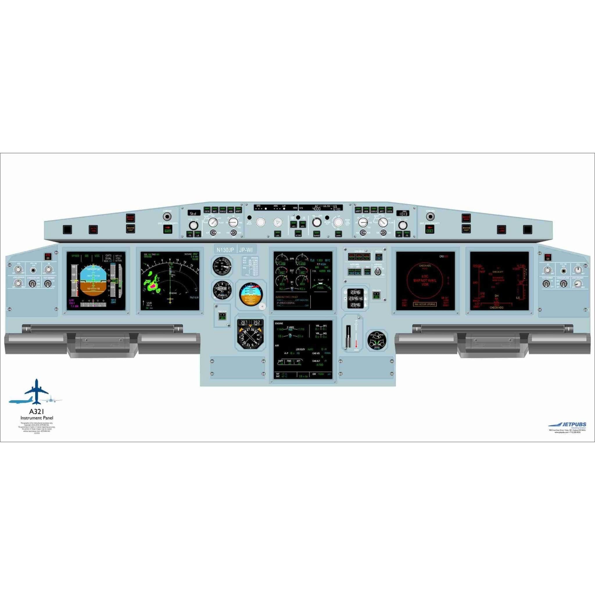 JETPUBS Cockpit Poster Airbus A321 Airbus 18" x 36" Cockpit Posters