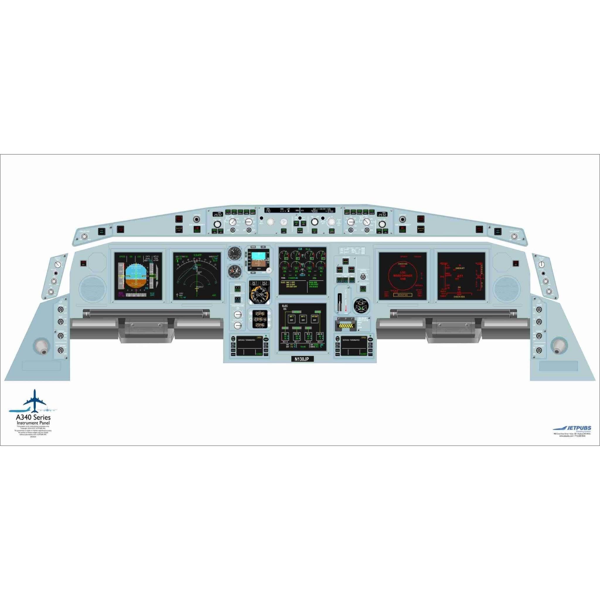 JETPUBS Cockpit Poster Airbus A340 Airbus 18" x 36" Cockpit Posters