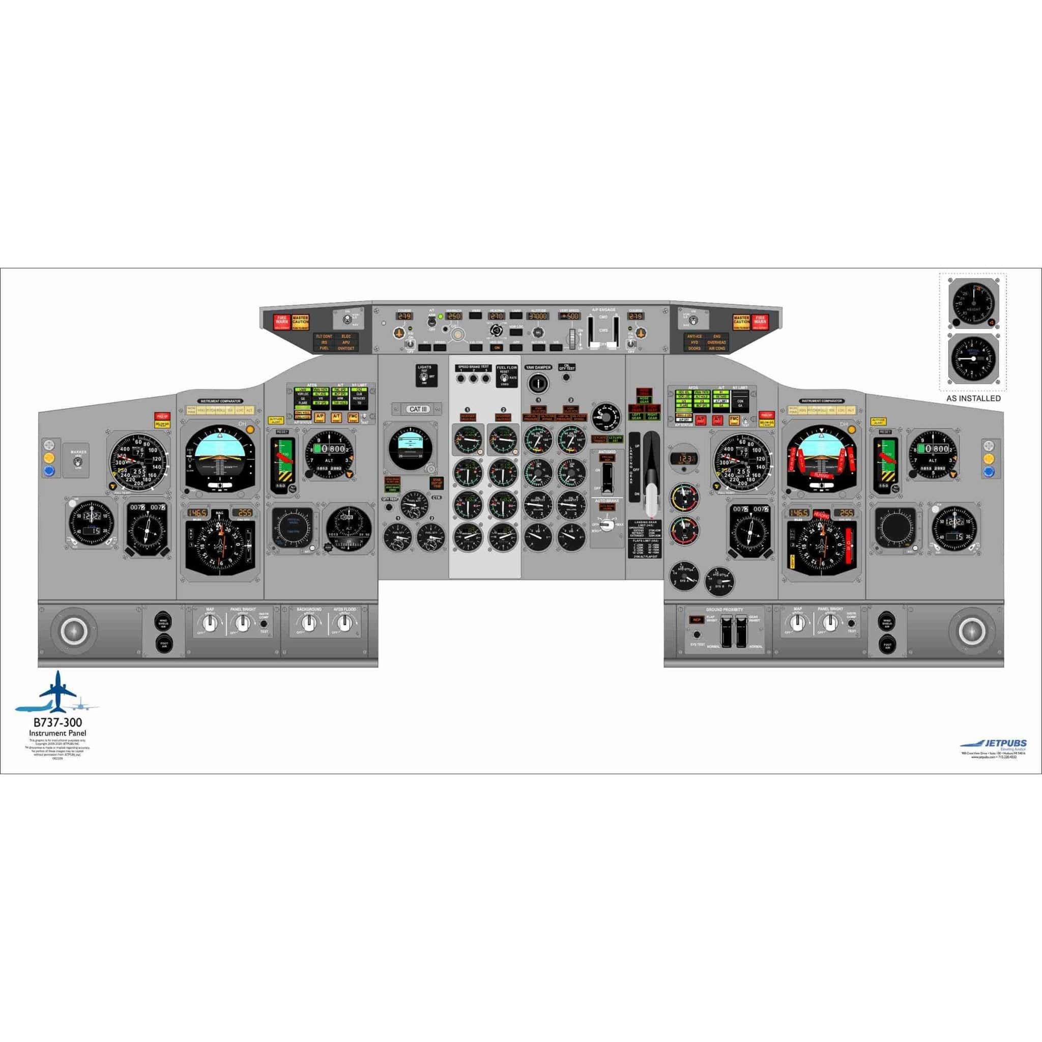 JETPUBS Cockpit Poster Boeing B737-300 Analog Boeing 18" x 36" Cockpit Posters