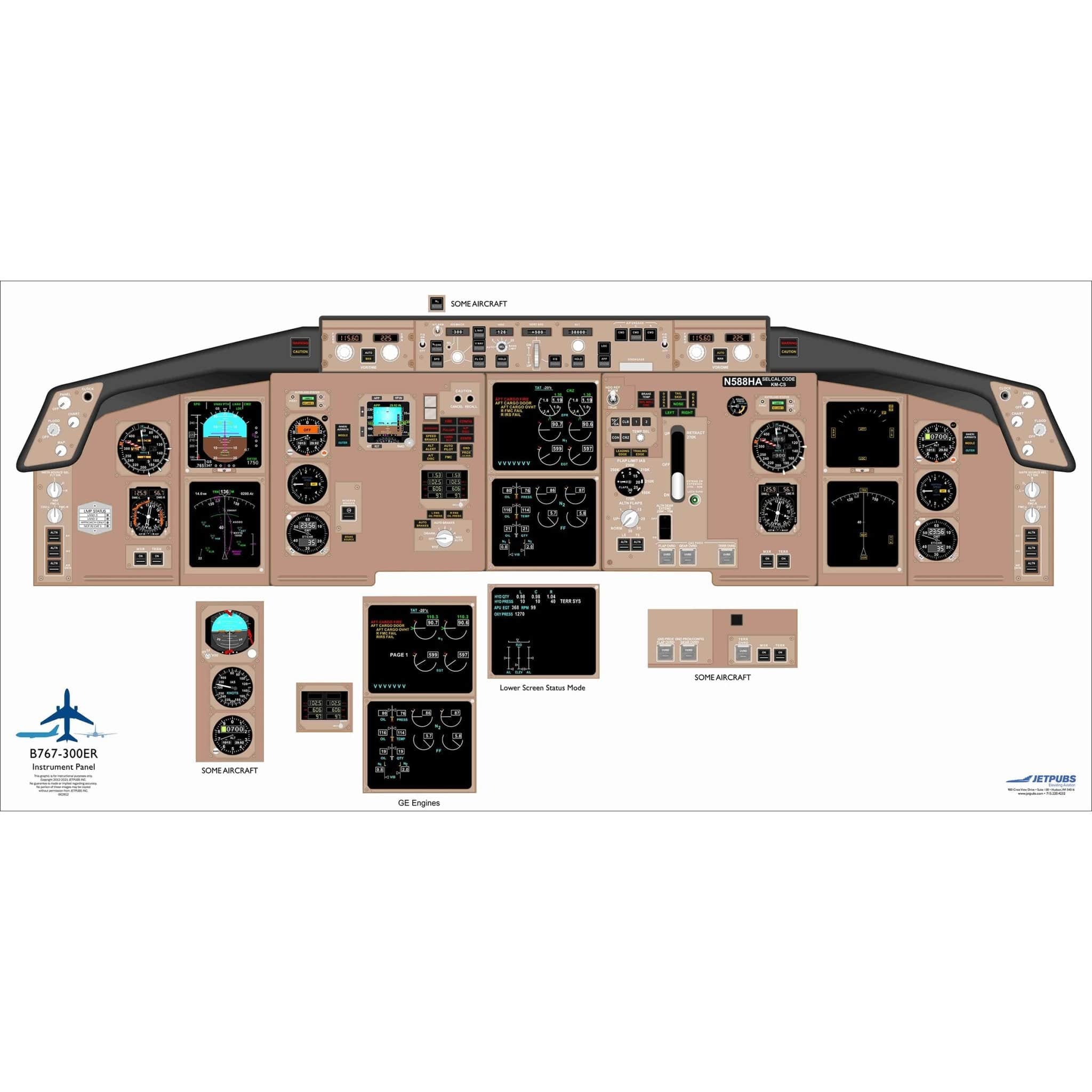 JETPUBS Cockpit Poster Boeing B767-300 Boeing 18" x 36" Cockpit Posters