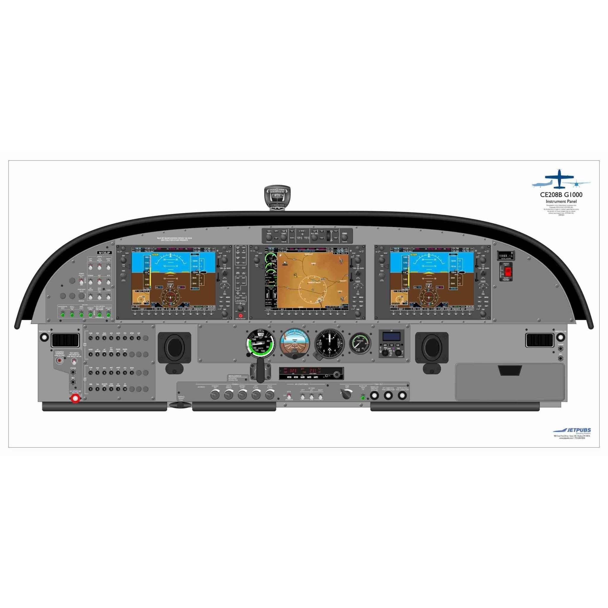 JETPUBS Cockpit Poster Cessna CE208B G1000 Cessna 18" x 36" Cockpit Posters