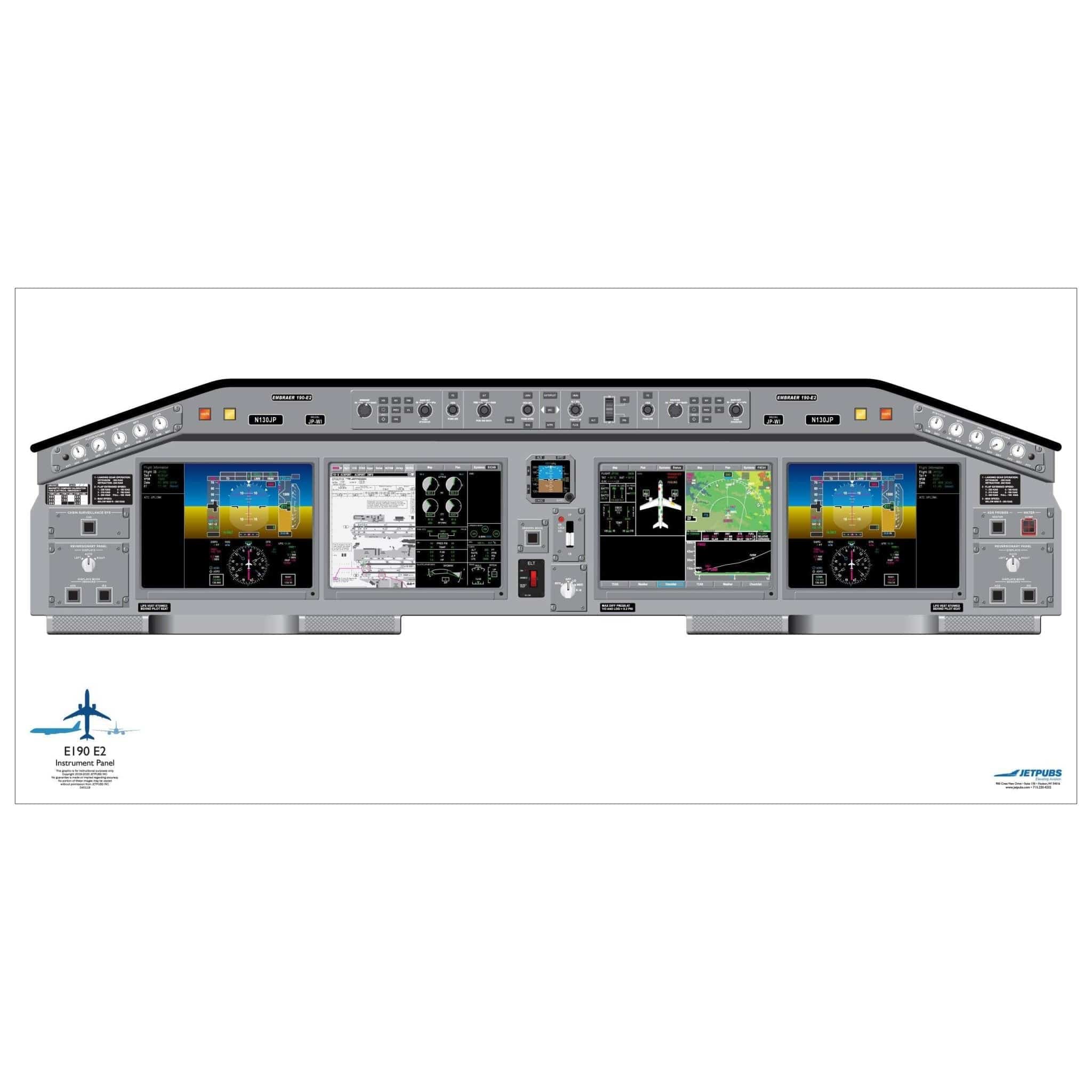 JETPUBS Cockpit Poster Embraer E190 Embraer 18" x 36" Cockpit Posters