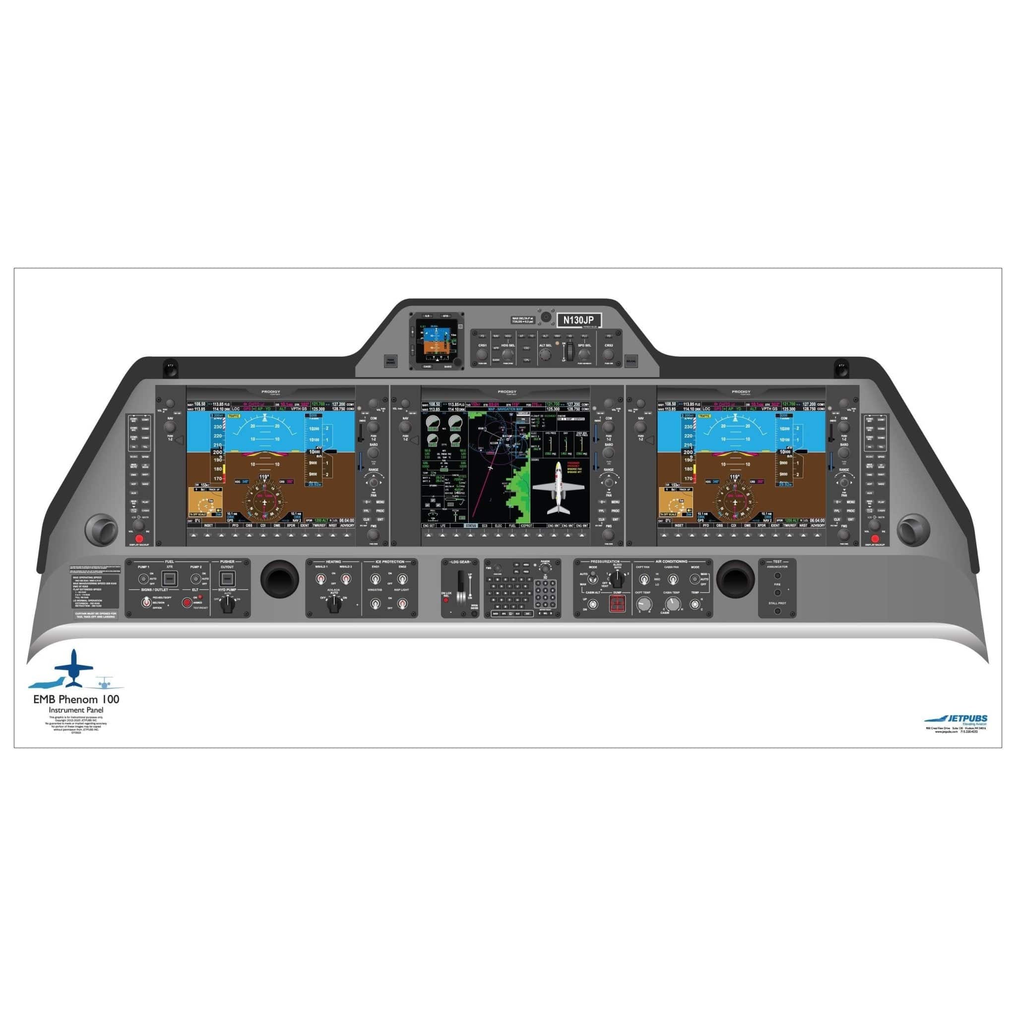 JETPUBS Cockpit Poster Embraer Phenom 100 Embraer 18" x 36" Cockpit Posters