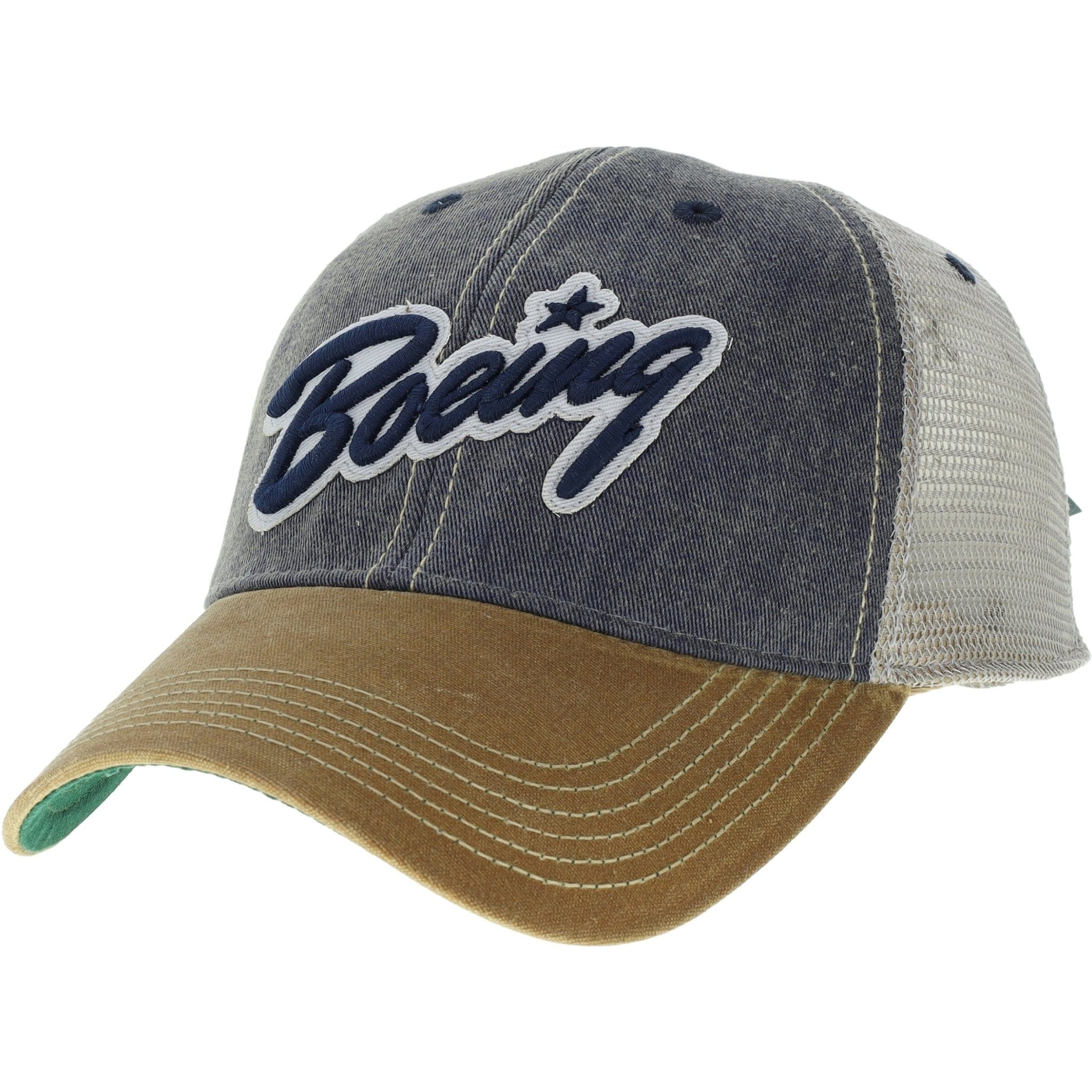 Aeroplane Apparel Company Headwear Boeing Foam Over Raw Edge Officially Licensed Navy/Dark Tan Ball Cap