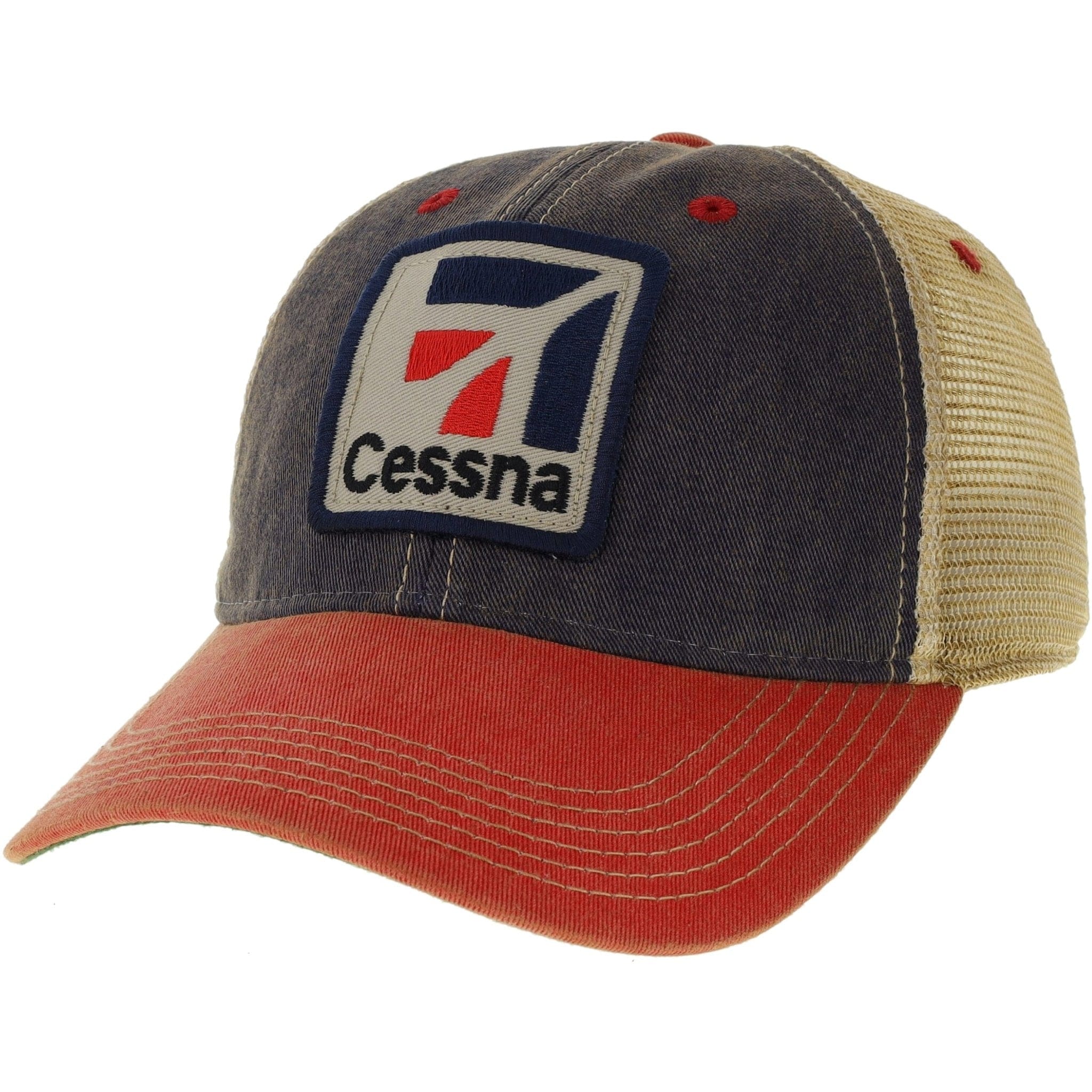 Aeroplane Apparel Company Headwear Cessna Navy/Scarlet Patch Officially Licensed Trucker Cap