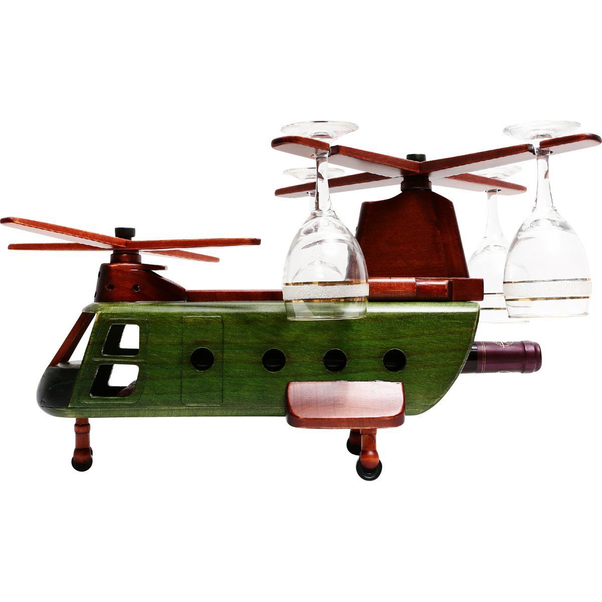 Pilot Toys Kitchen & Barware Pilot Toys Chinook Wood Helicopter Wine Glass and Bottle Holder