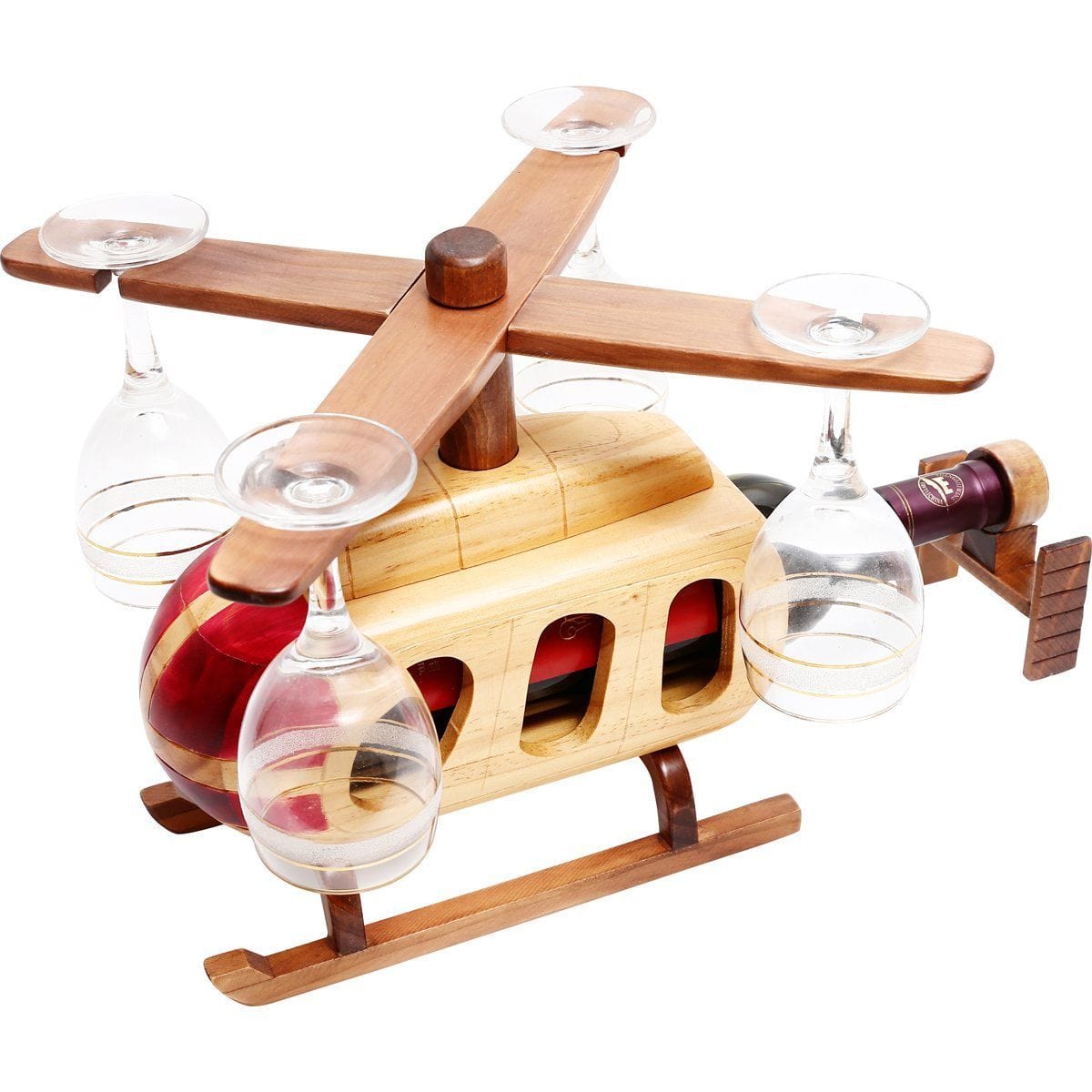 Pilot Toys Kitchen & Barware Pilot Toys Helicopter Wood Wine Glass & Bottle Holder