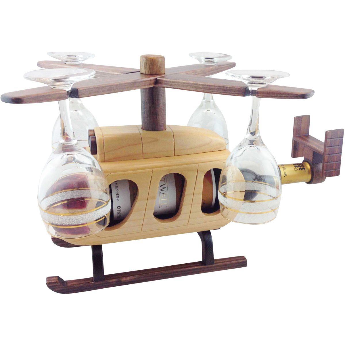 Pilot Toys Kitchen & Barware Pilot Toys Helicopter Wood Wine Glass & Bottle Holder