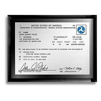 PilotMall.com Plaques Classic FAA License Plaque (Black Glass)