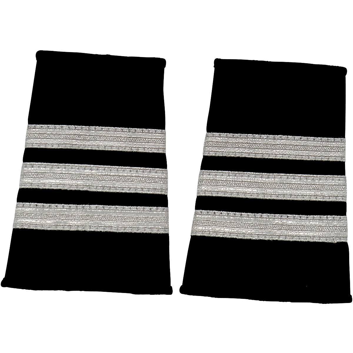 PilotMall.com Professional Pilot 3 / Silver on Black Epaulets - Traditional Shoulder Boards for Aviators