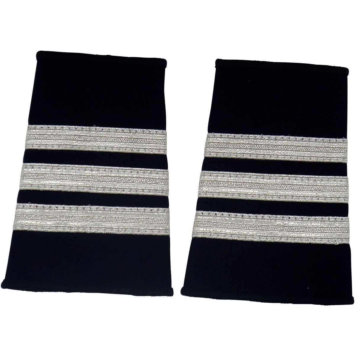 PilotMall.com Professional Pilot 3 / Silver on Blue Epaulets - Traditional Shoulder Boards for Aviators