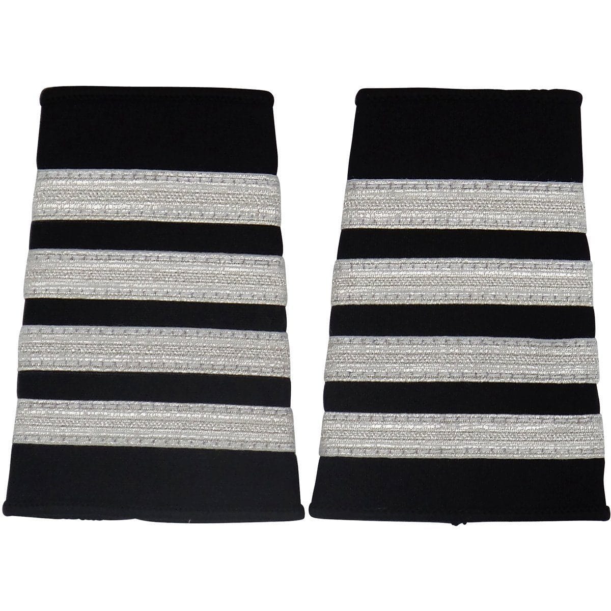 PilotMall.com Professional Pilot 4 / Silver on Black Epaulets - Traditional Shoulder Boards for Aviators